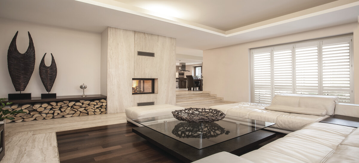 Contemporary Living Room with Timber Shutters