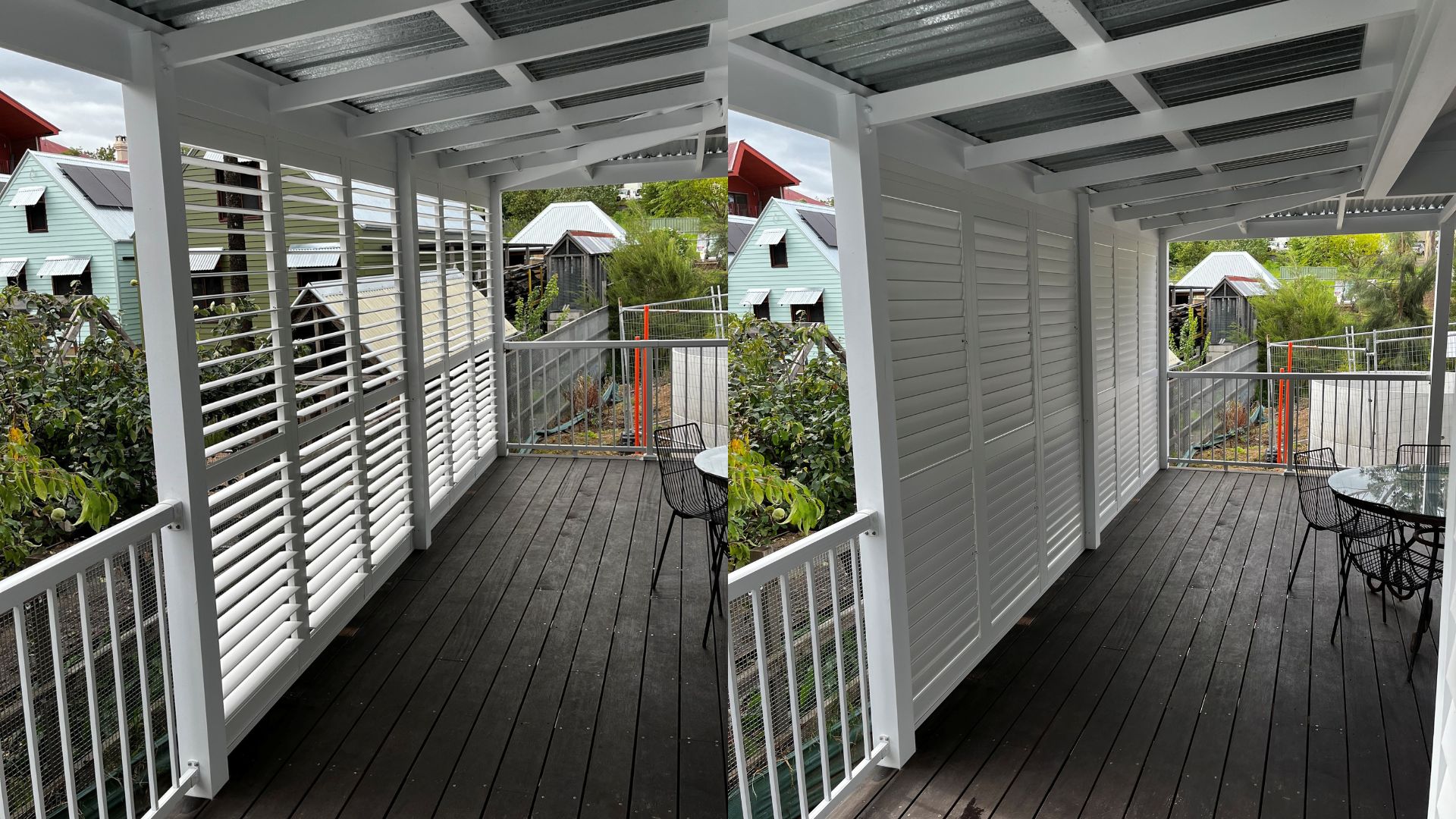 White Outdoor Shutters for a Deck Enclosure